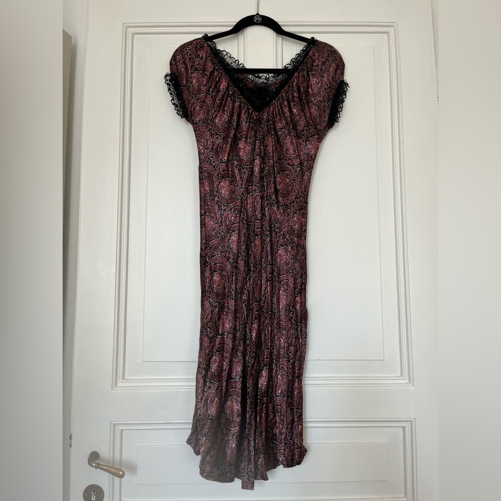 Rose D Paisley Silk Milkmaid Lace Sequin Dress MIDI